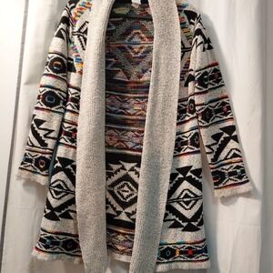 Anthropologie Northern Angel Small Cardigan Sweater Women Aztec Boho Long Duster